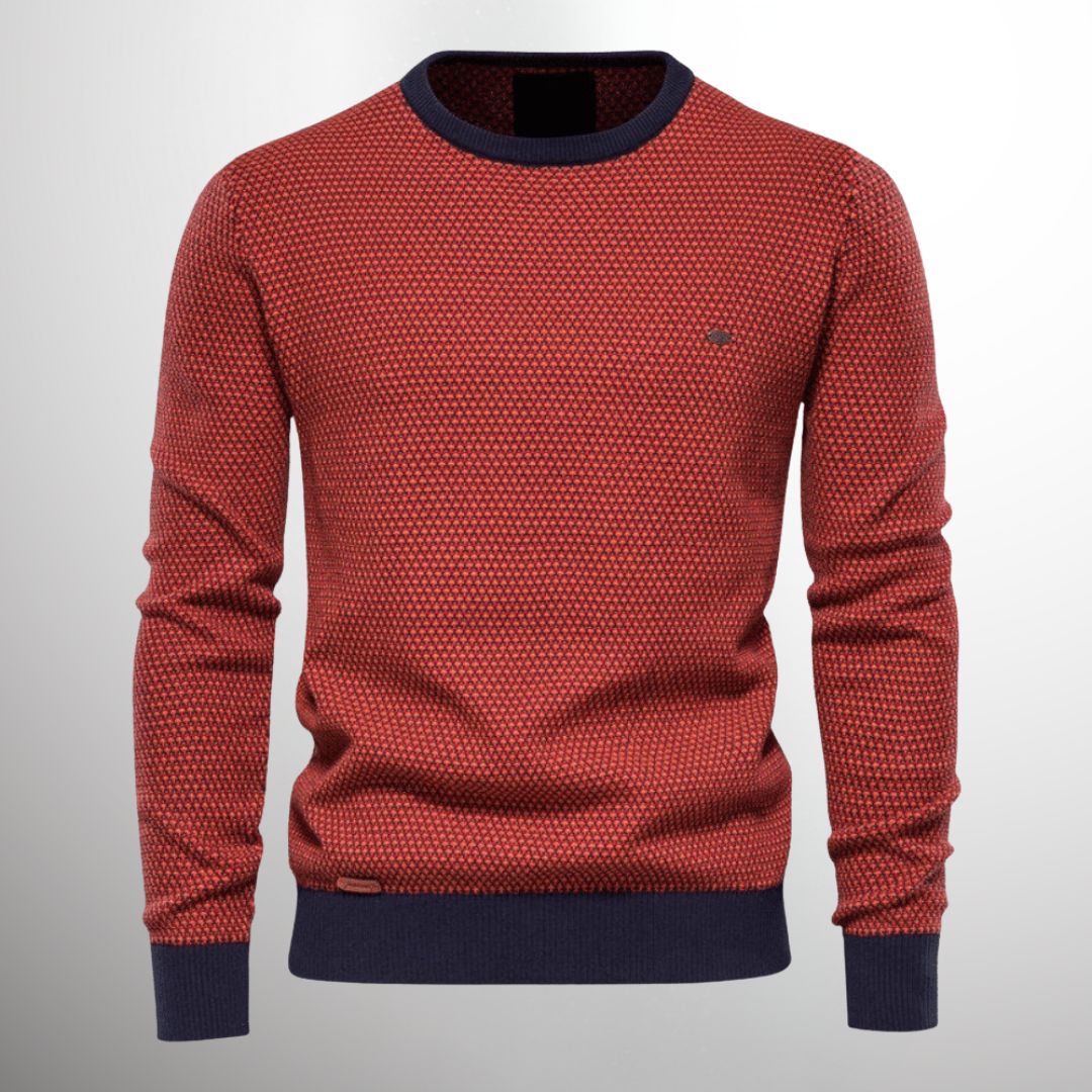 Men's premium cotton knit sweater in neutral tone, long sleeve cozy breathable everyday style