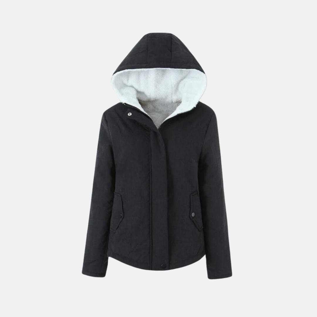 Women's quilted padded hooded jacket fleece-lined with snap closure for everyday outdoor warmth