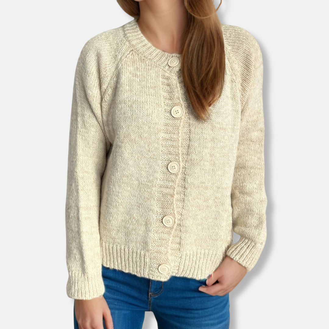 Women's cropped acrylic blend cardigan relaxed fit round neck long raglan sleeves chic versatile