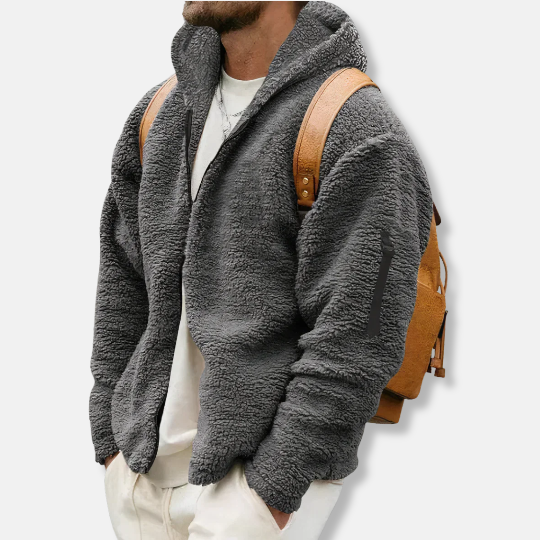 Men's sherpa fleece full-zip hoodie relaxed fit plush cozy winter outerwear by Urbann-Vibe
