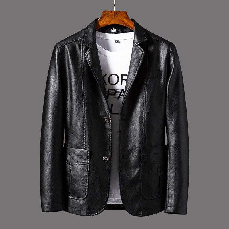 Men's black premium leather jacket timeless slim-fit style for casual and formal wear