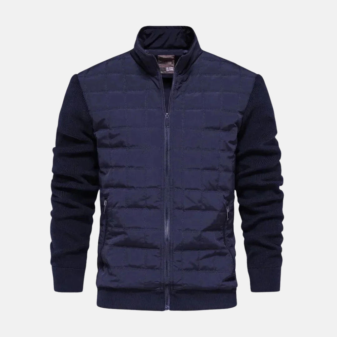 Men's bomber jacket quilted front knit sleeves modern fit ribbed trim urban style casual outerwear