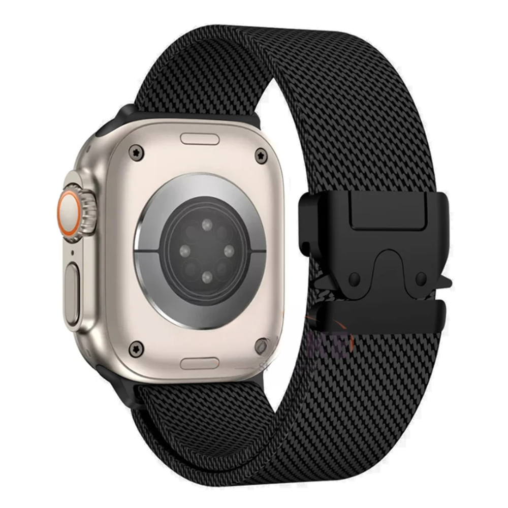 Vector Apple Watch stainless steel mesh band tactical military buckle scratch-resistant professional strap