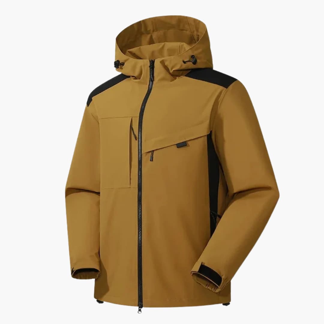 Men's water-resistant ski jacket with hood, zipper pockets, adjustable cuffs, streamlined winter fit