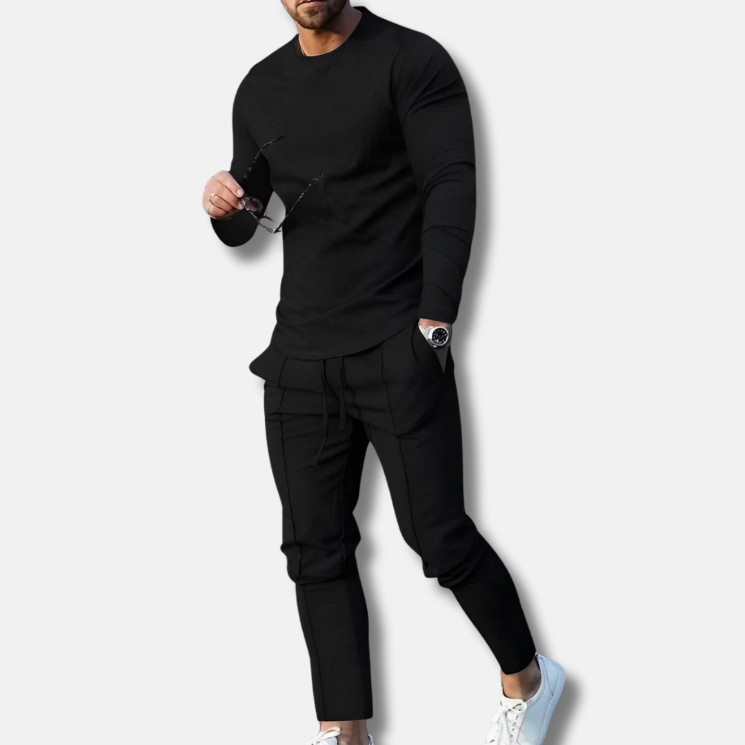 Men's slim fit two-piece sweatsuit set cotton blend breathable Nordic-style tracksuit