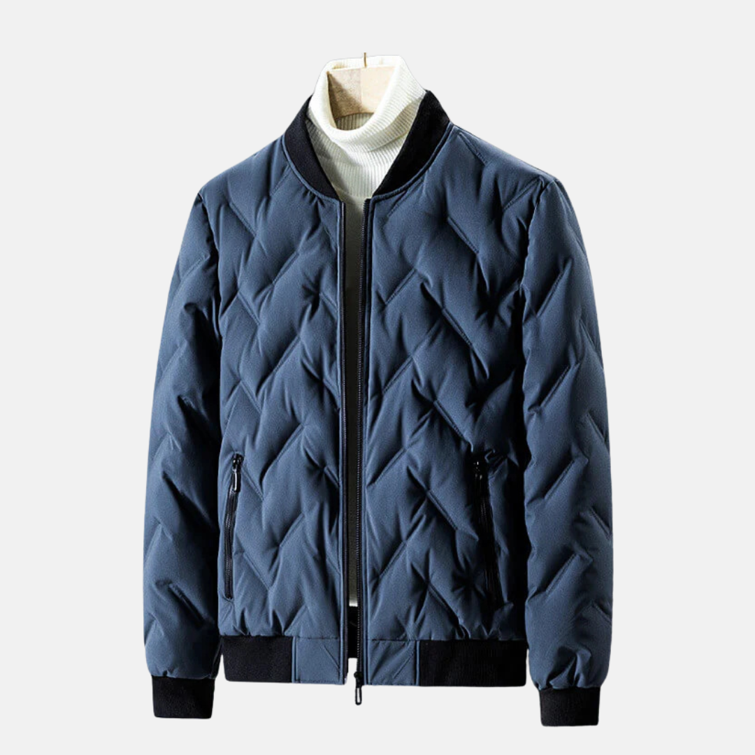 Men's quilted chevron bomber jacket with ribbed collar and cuffs, relaxed fit urban winter outerwear
