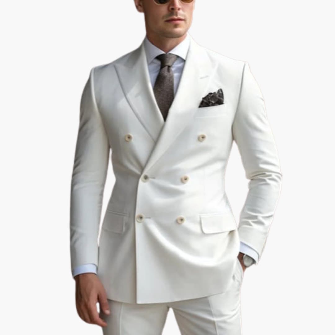 Men's navy double-breasted slim suit lightweight tailored modern professional two-piece formal wear