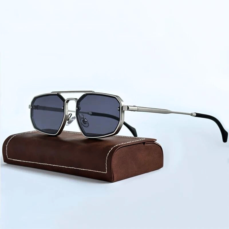 Retro unisex sunglasses double bridge design UV protection adjustable nose pads everyday wear