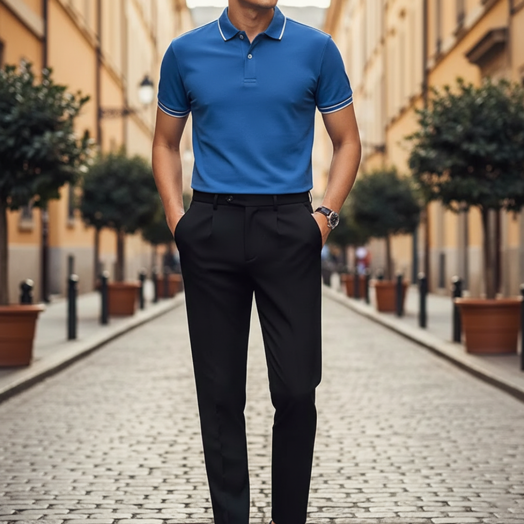 Men's short sleeve polo shirt in white, black, and gray breathable fabric regular fit smart-casual