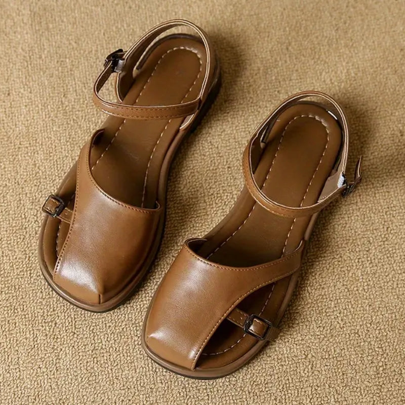 Via Lorén women's flat shoes nude square toe adjustable ankle strap cushioned footbed minimalist style
