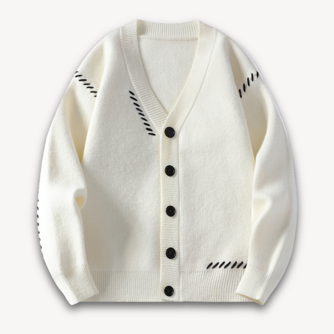 Men's cream oversized cardigan soft wool-blend knit relaxed silhouette casual layering
