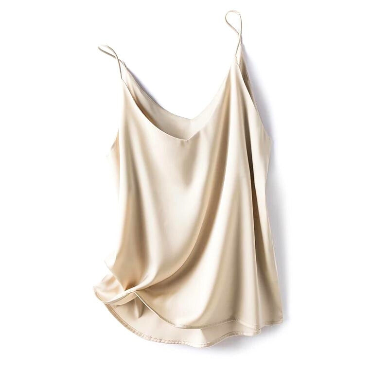 Elise ivory satin camisole silky drape adjustable straps elegant summer layering essential