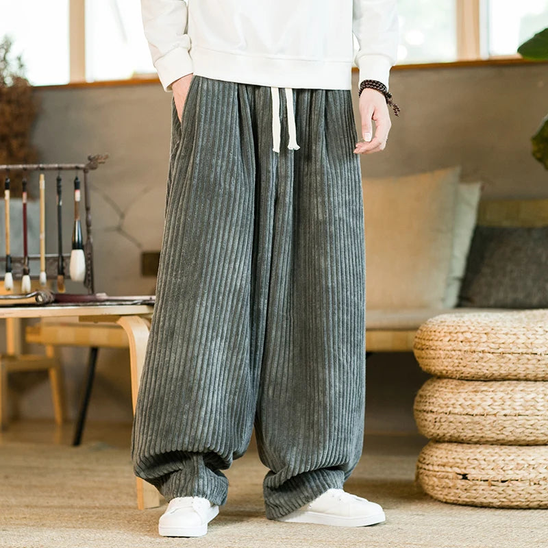 Women's brown corduroy wide-leg weekend pant with relaxed fit, drawstring waist, and soft ribbed texture