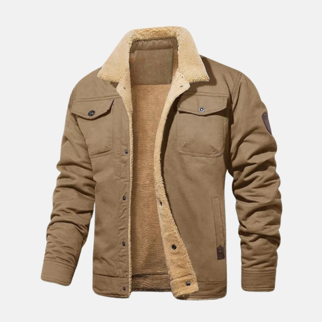 Men's relaxed fit cotton blend jacket charcoal sherpa collar waist-length urban casual layer