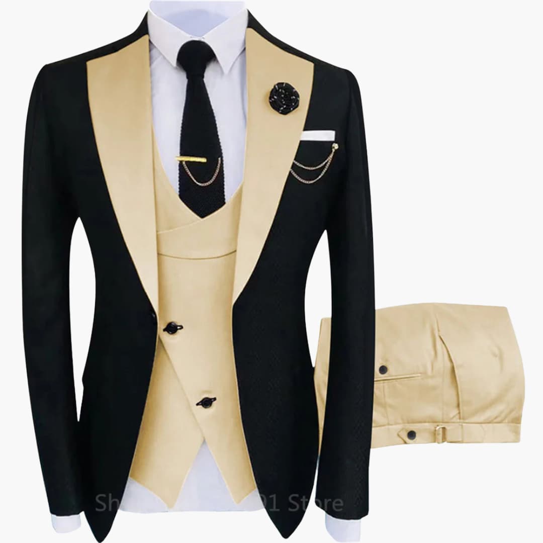 Men's lightweight three-piece suit set with vest, single-breasted blazer, classic formal cut year-round