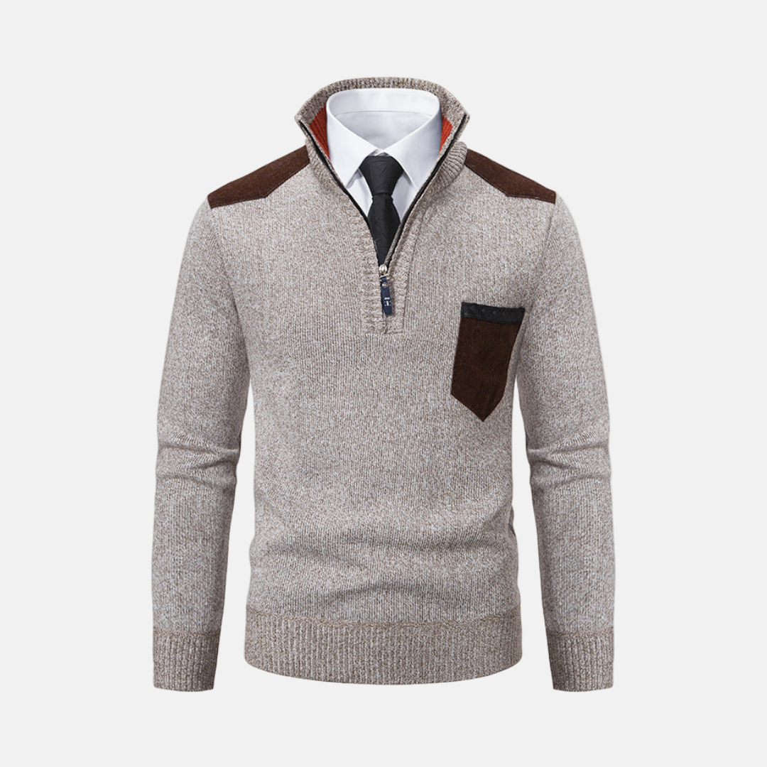 Men's knit blend quarter-zip pullover sweater with stand collar, smart casual versatile style