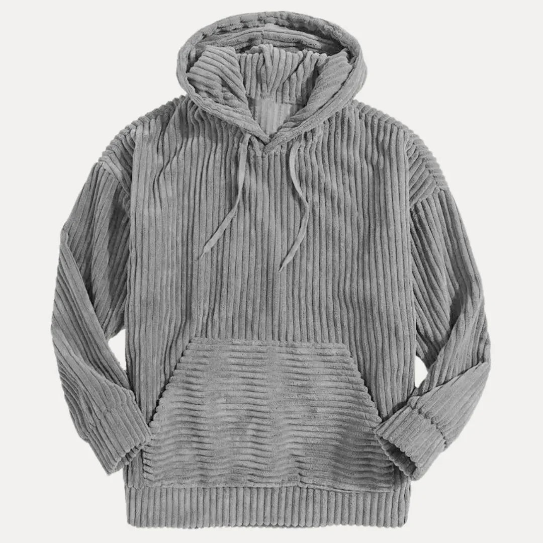 Men's corduroy hoodie thickened cotton velveteen texture relaxed fit with front kangaroo pocket