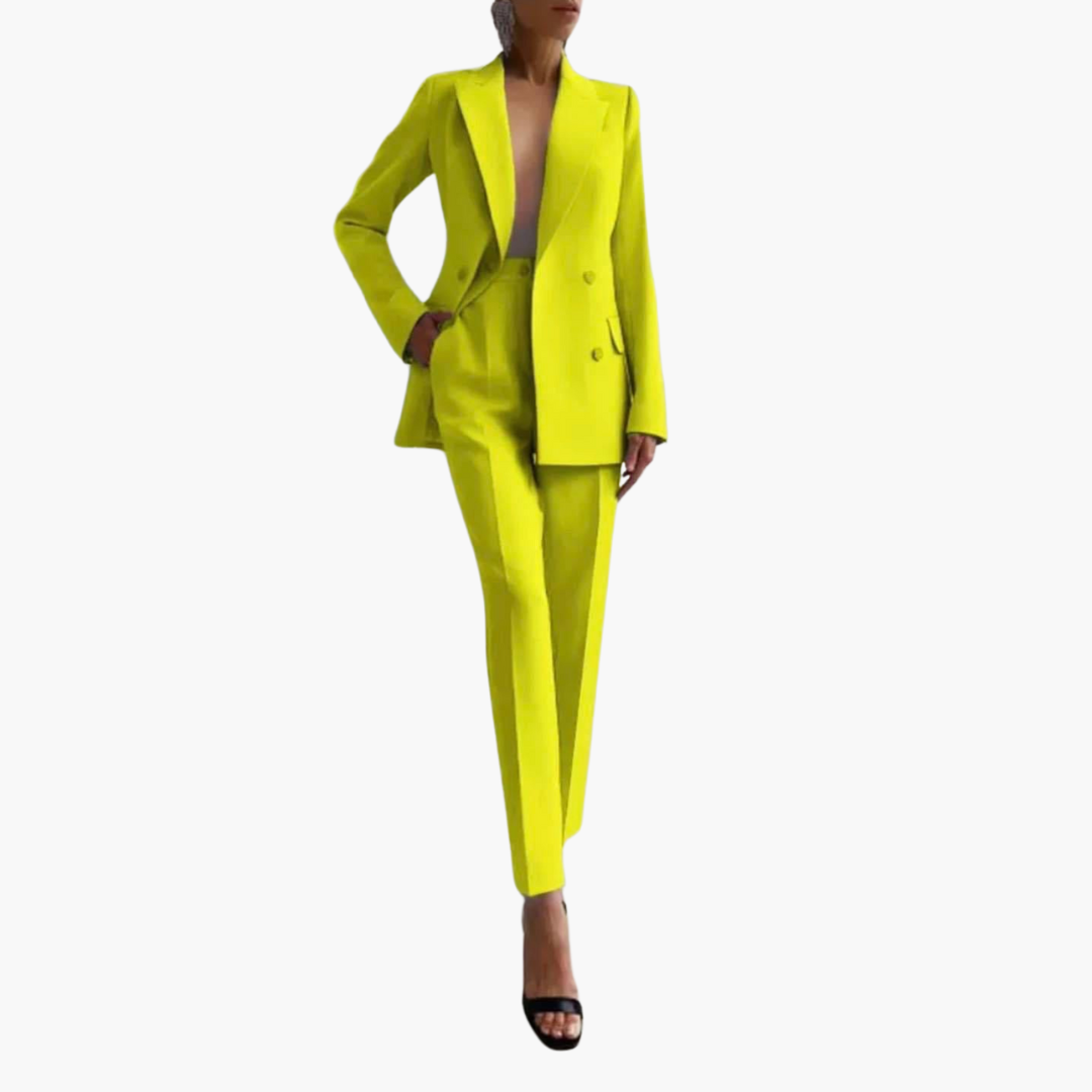 Women's office suit set blazer straight trousers notched lapel finely woven professional two-piece