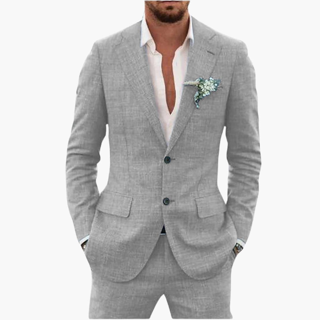 Men's lightweight tailored-fit two-piece summer suit, notched lapel blazer and trousers for formal occasions