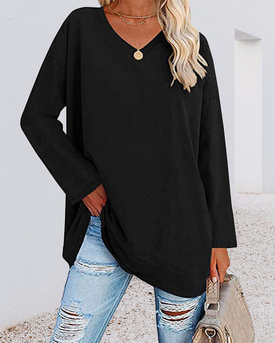 Women's fitted V-neck long sleeve blouse soft breathable fabric polished office casual style