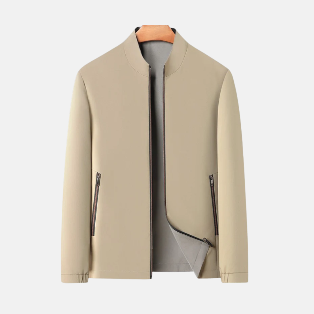 Men's windproof bomber jacket regular fit stand collar zippered pockets lightweight everyday style