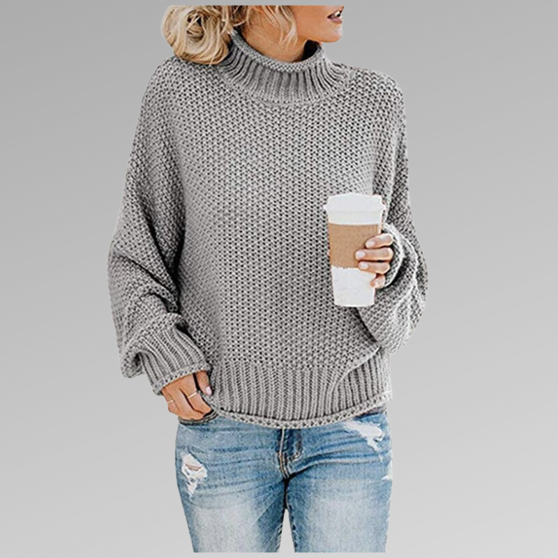 Women's cream ribbed high-neck pullover sweater relaxed fit soft-touch knit minimalist winter style