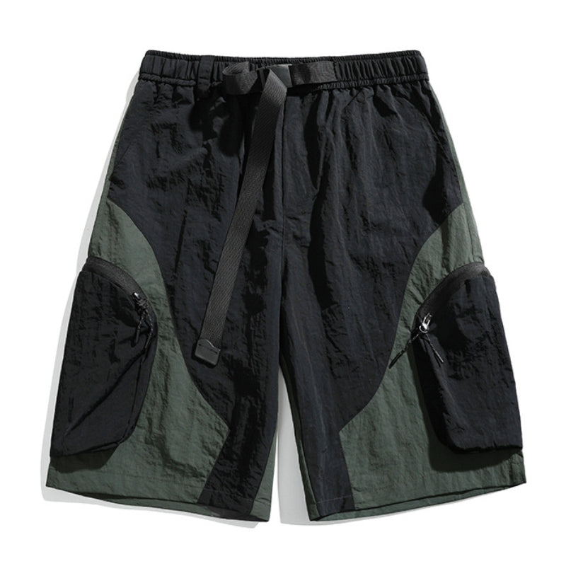 Men's olive green hiking shorts fast-dry nylon built-in belt ample pockets durable outdoor adventure