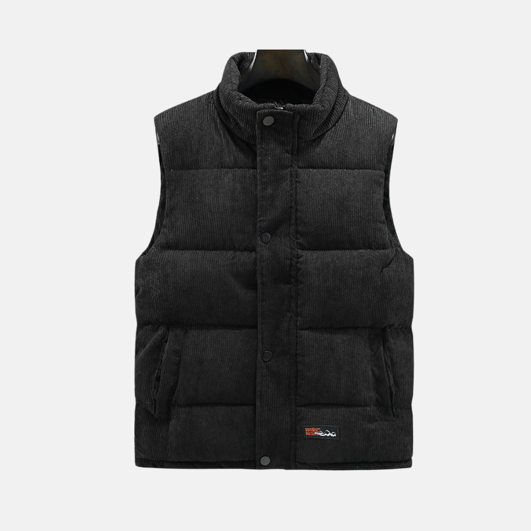Men's corduroy quilted vest high stand collar snap-front warm layering casual winter style