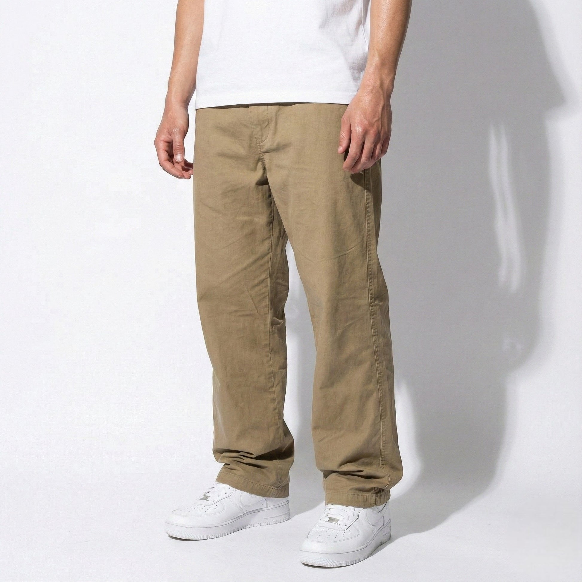 Men's relaxed fit chino trousers elastic waistband breathable cotton blend casual baggy cut