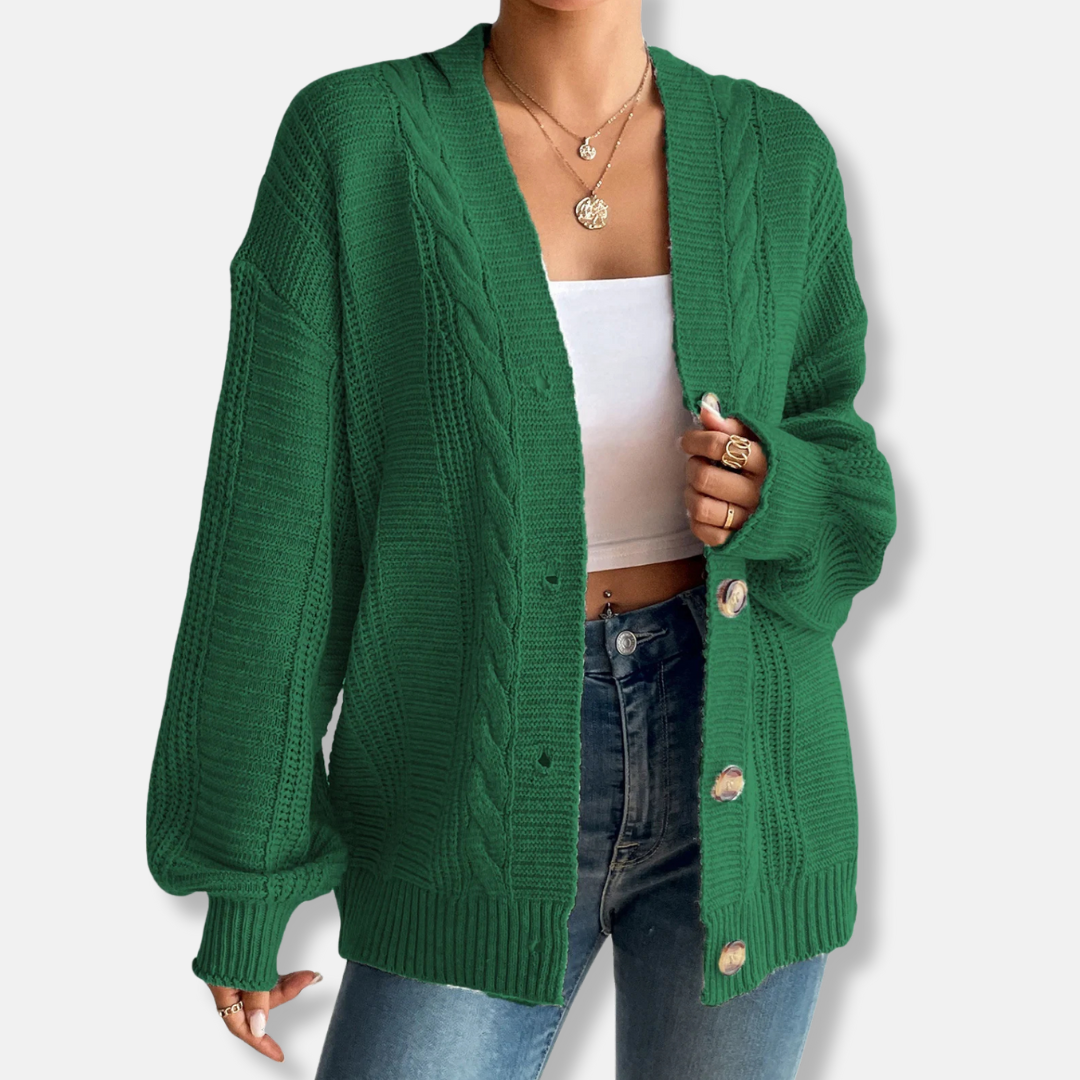 Women's oversized cable knit cardigan wool blend cozy fall layer relaxed silhouette Urbann Vibe