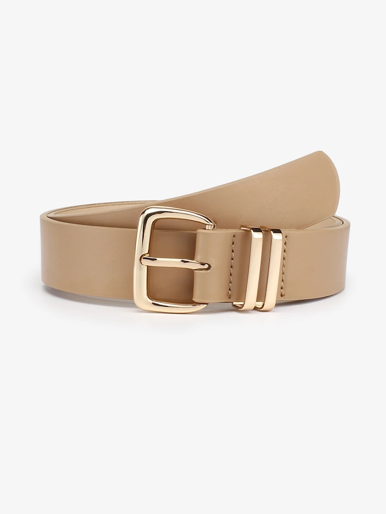 Stella vegan leather belt with double gold buckle, dual loop waist cincher for bold modern style