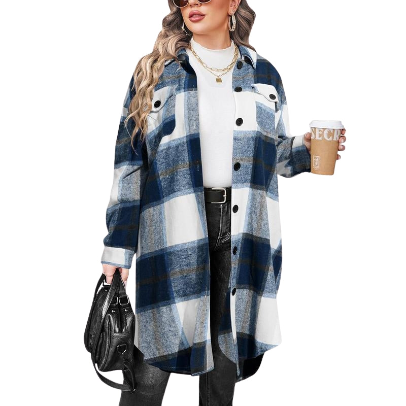 Evelyn plus-size flannel plaid shirt lightweight warmth relaxed silhouette easy layering curvy women