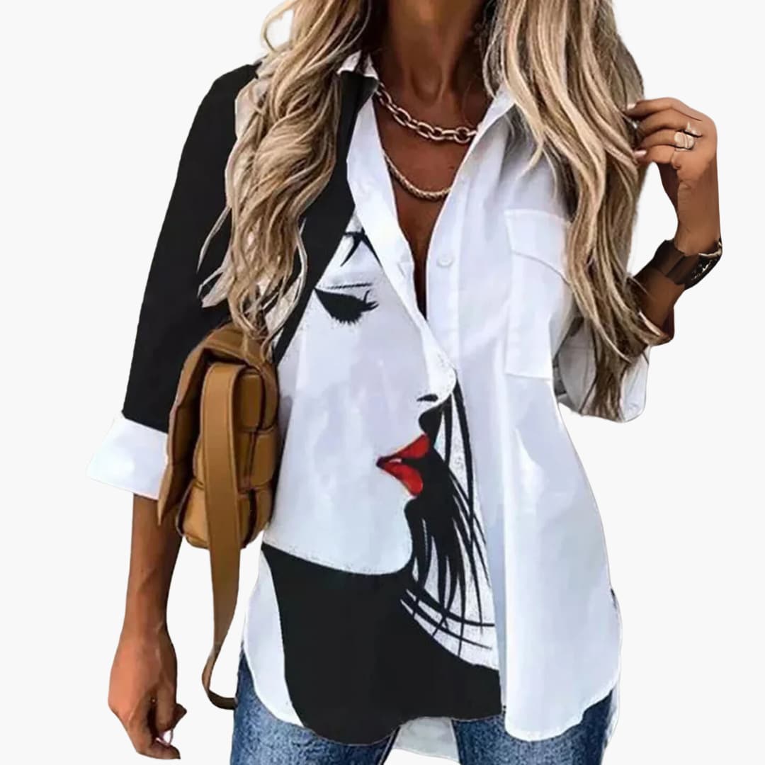 Women's floral blouse breathable lightweight fabric contrast design casual polished everyday comfort