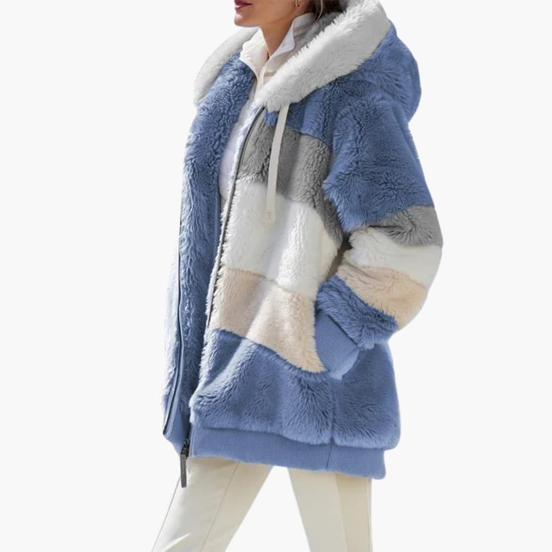 Women's zip-up hooded jacket striped texture casual everyday cozy fit drawstring hood
