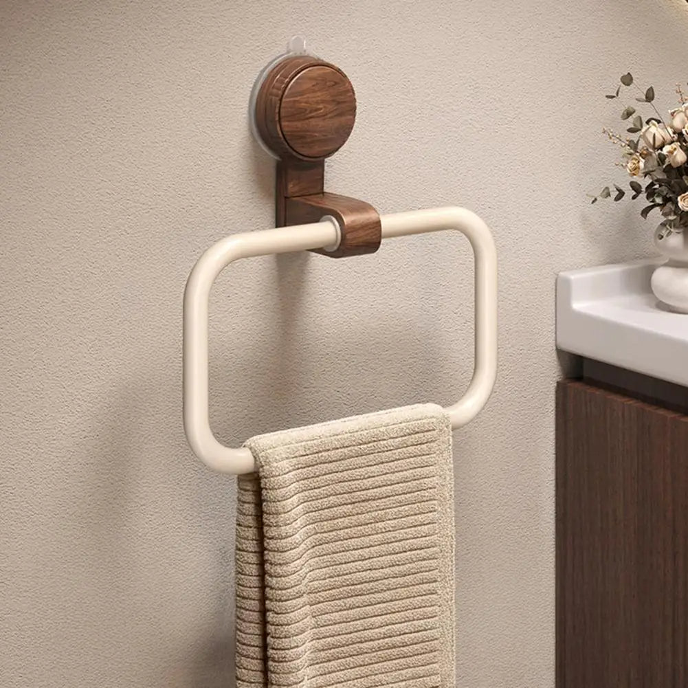 Hearthwood walnut finish hand towel holder stainless steel suction mount 180-degree flip modern bath