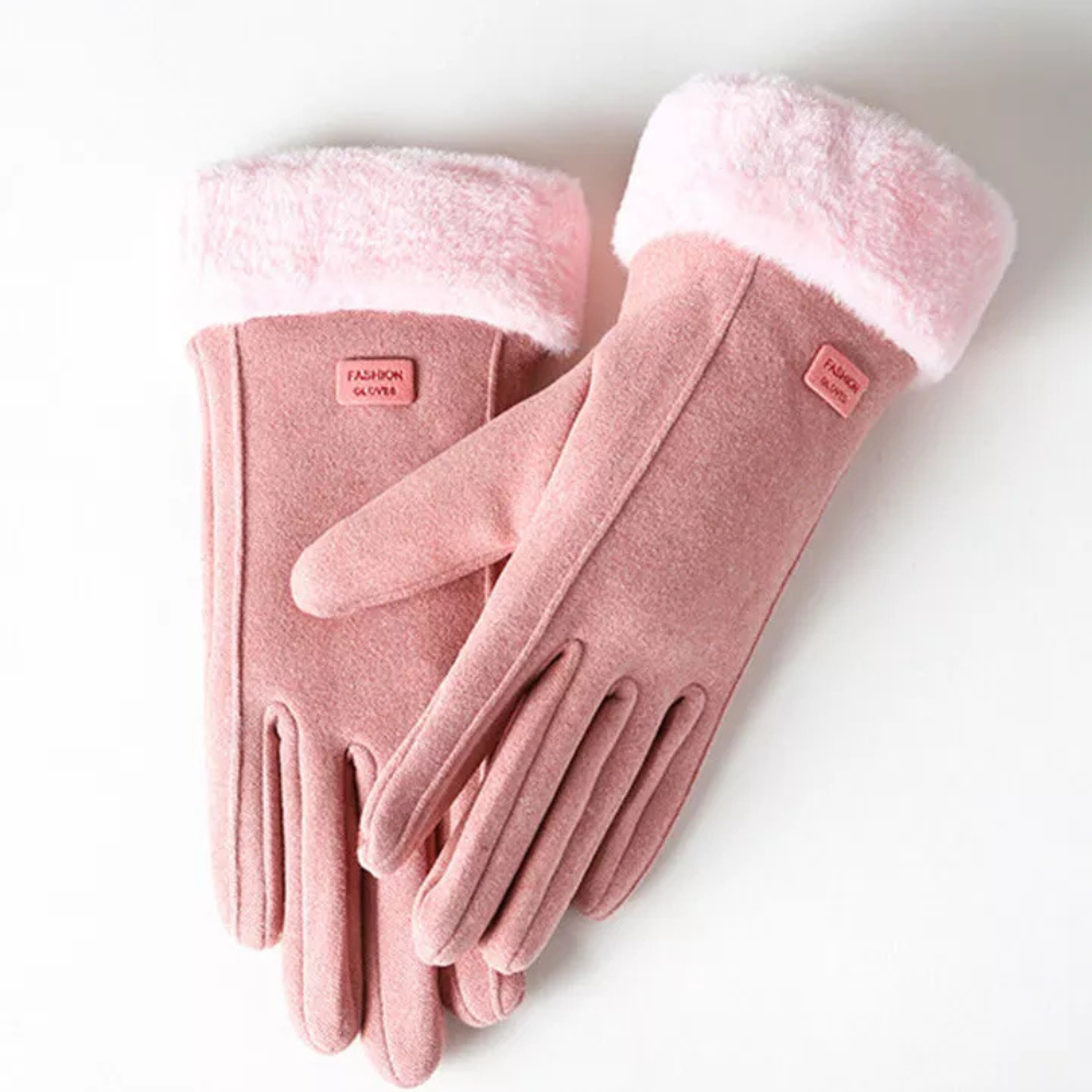 Black windproof touchscreen gloves with warm plush lining for cold weather outdoor use