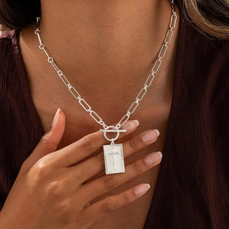 Bold heavy paperclip chain cross pendant necklace statement jewelry for women unshakable presence