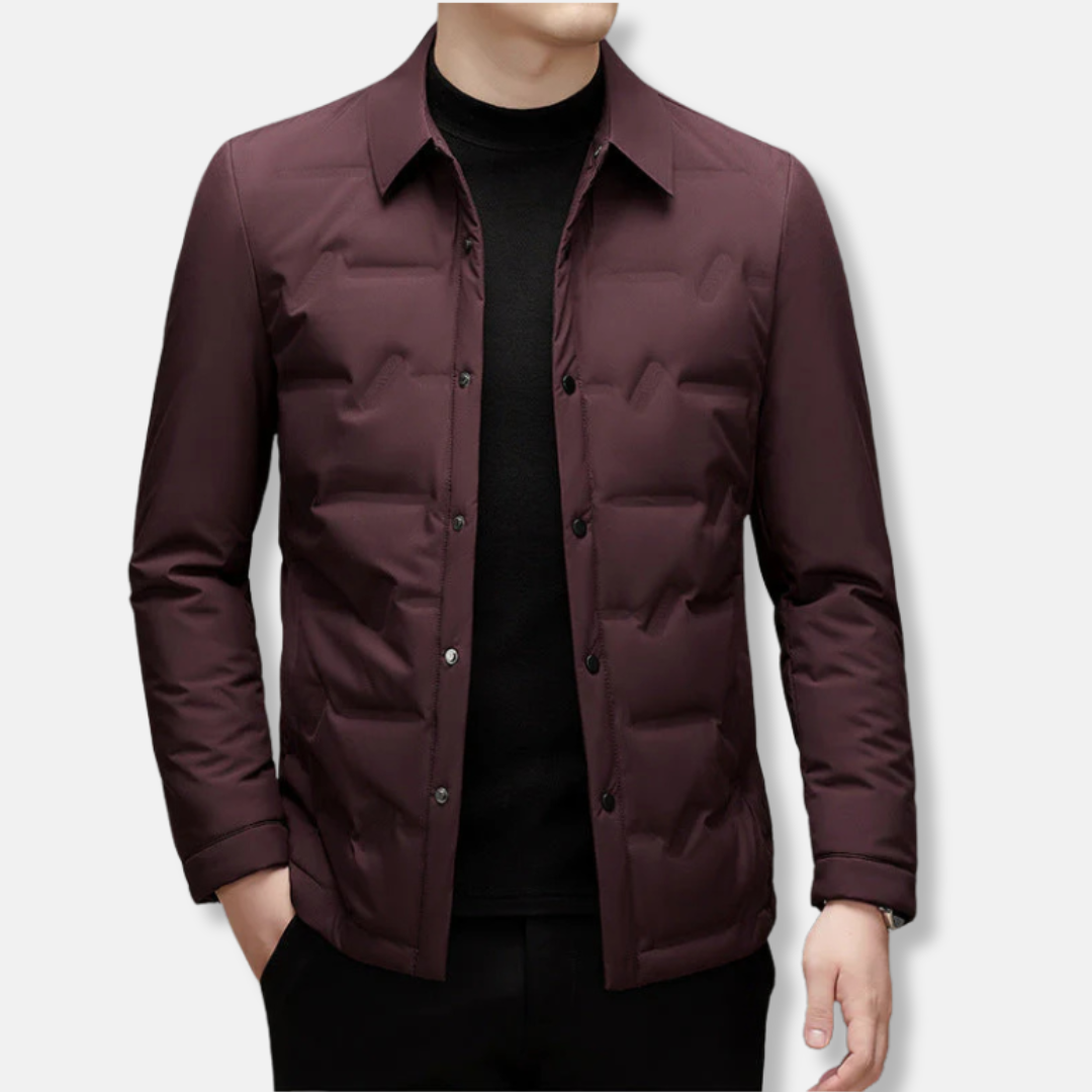 Men's slim fit quilted down jacket waist length water resistant puffer for urban style