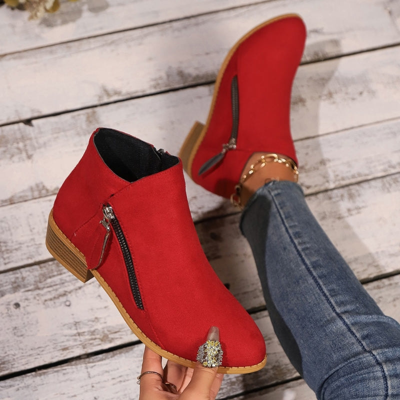 Women's brown suede ankle boots lightweight cushioned sole structured silhouette all-terrain grip