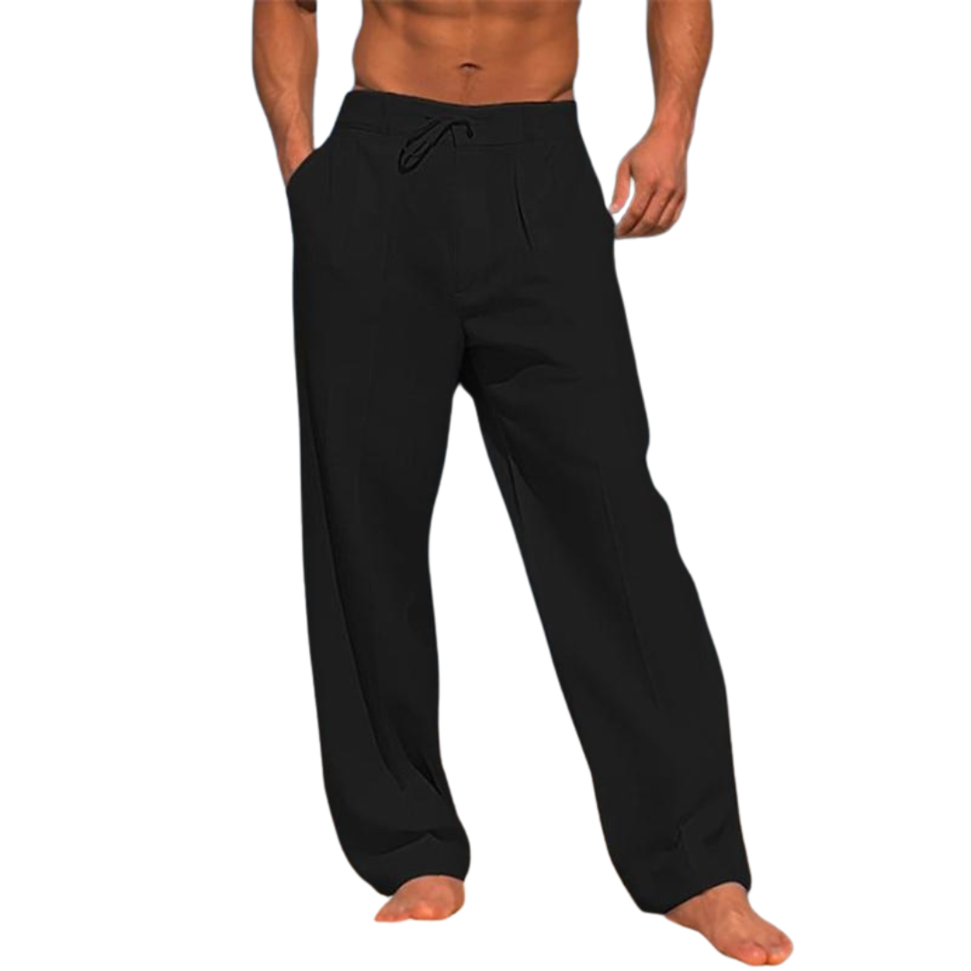 Men's lightweight casual wide-leg pants with drawstring waist, relaxed fit, and side pockets for summer