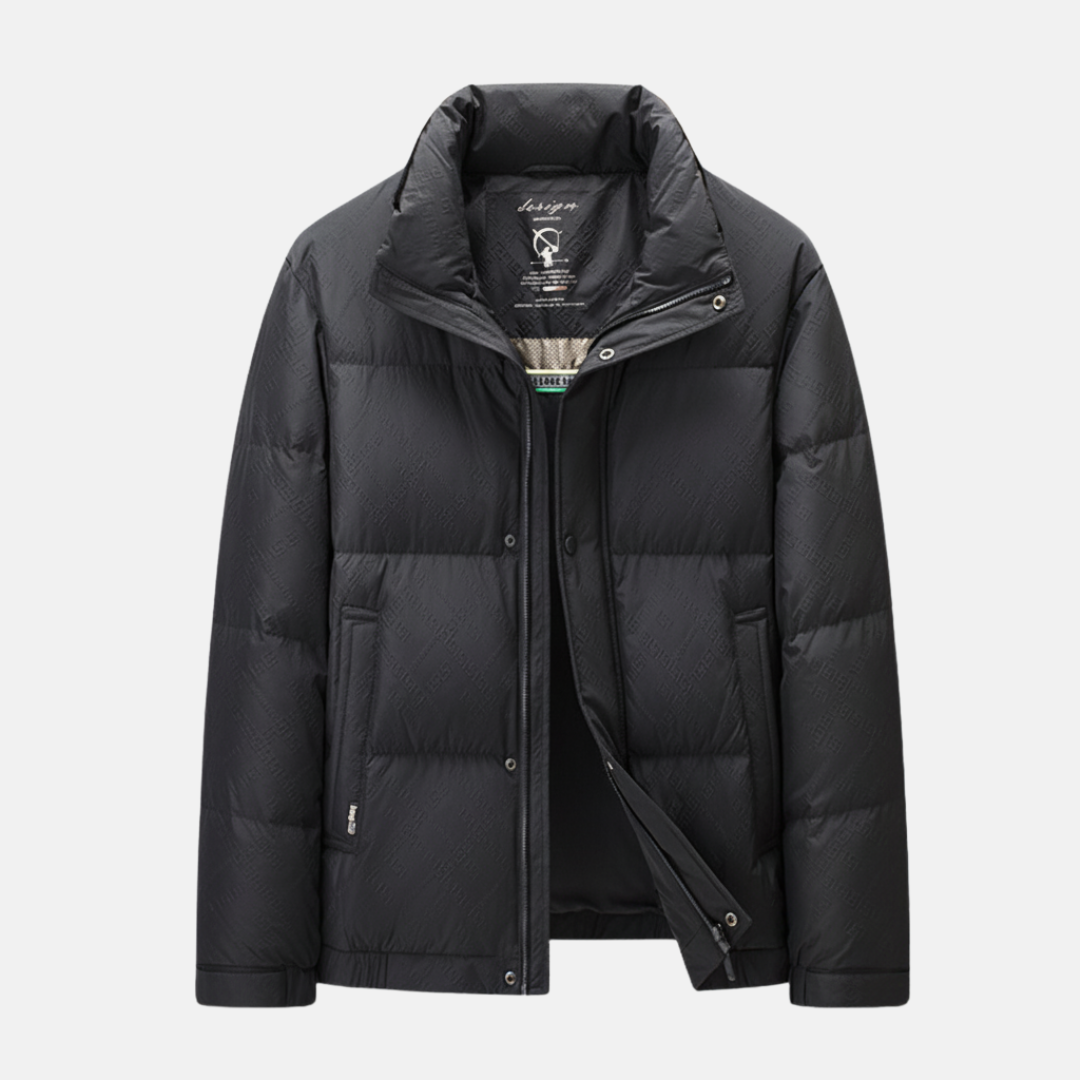 Men's quilted down jacket high collar snap closure regular fit lightweight urban outdoor style