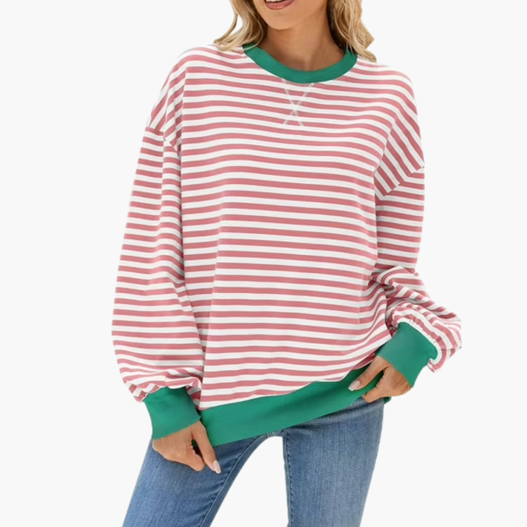 Women's striped oversized sweatshirt cozy relaxed fit long sleeve pullover with bold horizontal stripes