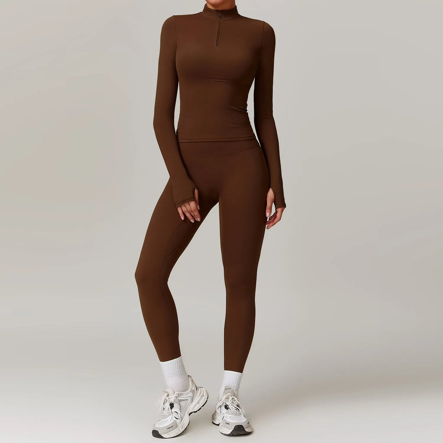 Women's seamless activewear set in sculpt-fit style, breathable spandex nylon two-piece for athletes