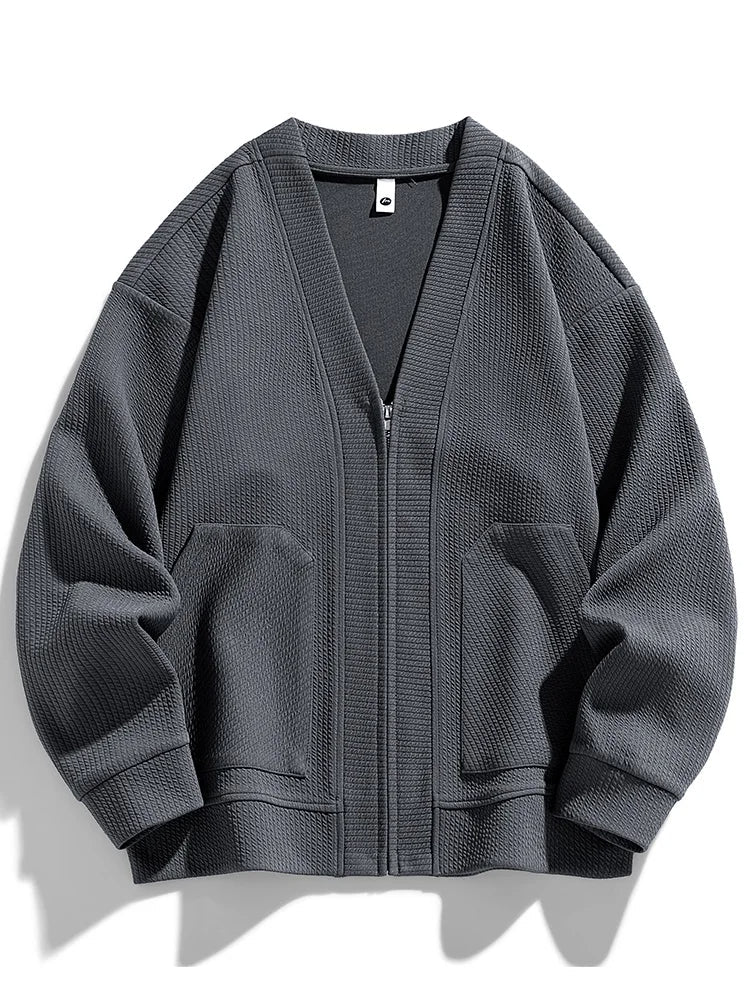 Orion unisex zip cardigan cozy textured midweight knit relaxed fit everyday layering piece