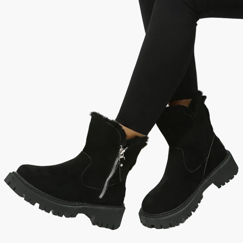 Women's winter ankle boots with warm lining, decorative cuff, and durable tread sole for cold weather
