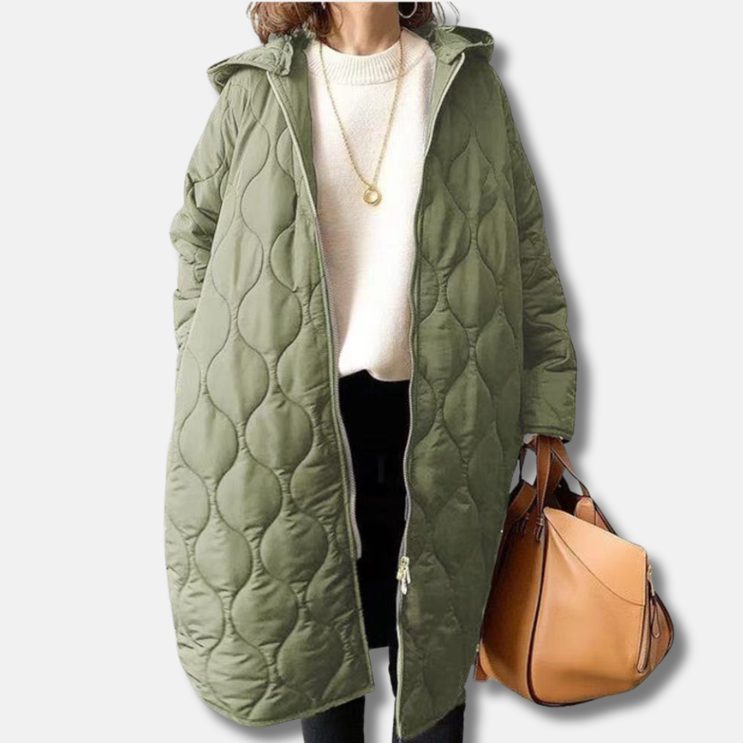 Women's black quilted oversized hooded jacket long length cozy warm fall winter layer