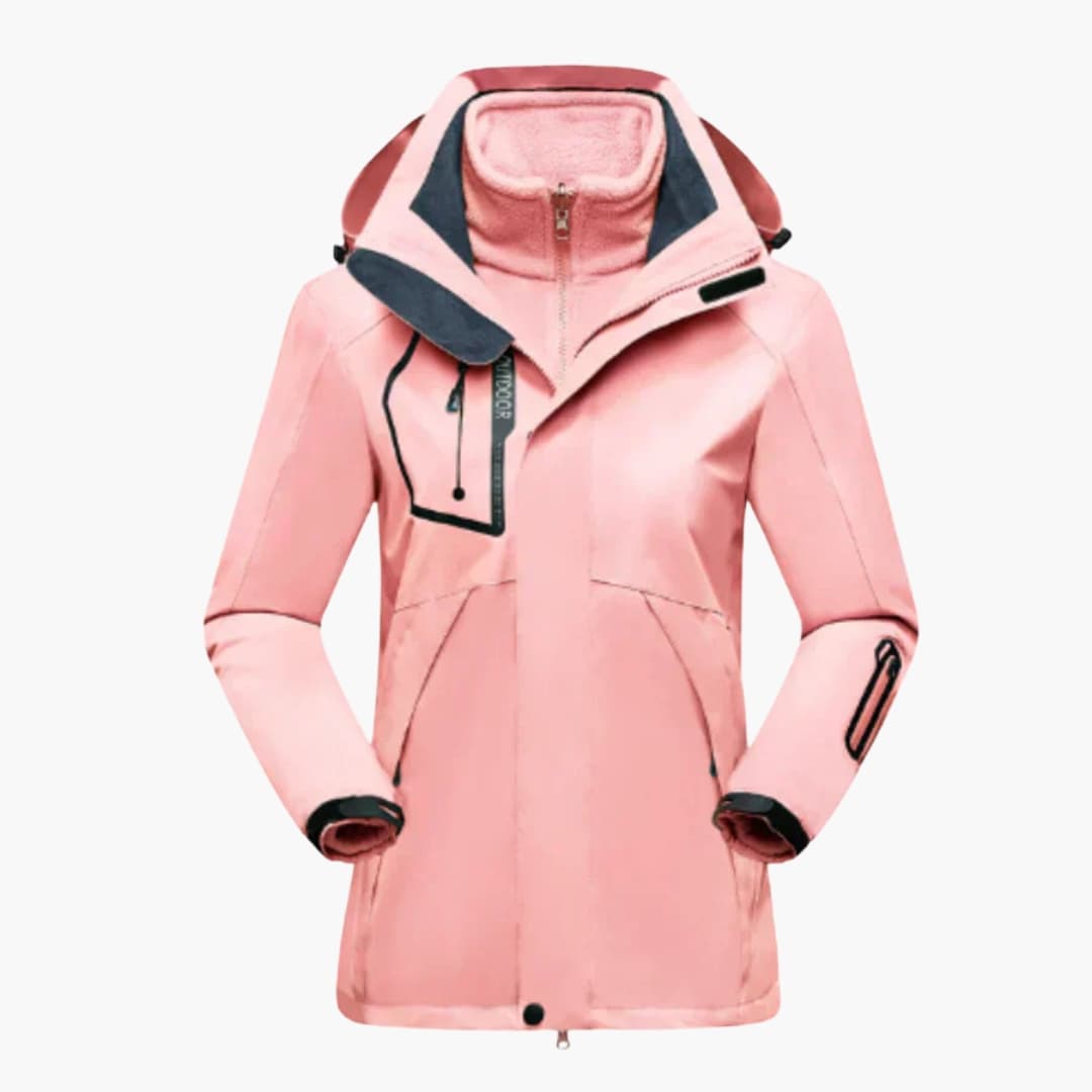 Women's ski jacket removable lining high collar full-zip structured winter layering essential