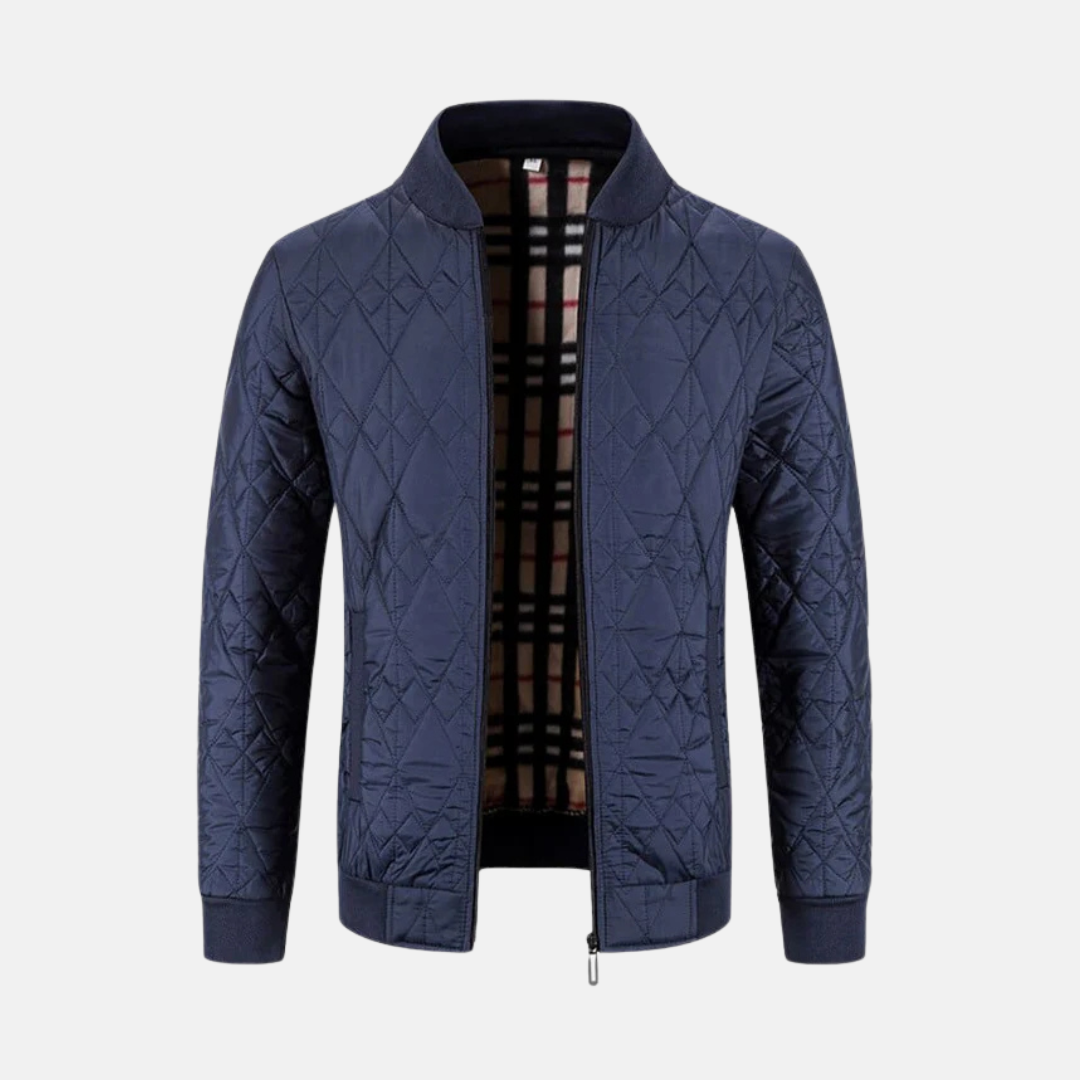Men's dark polyester bomber jacket diamond quilted pattern full-zip regular fit smart casual