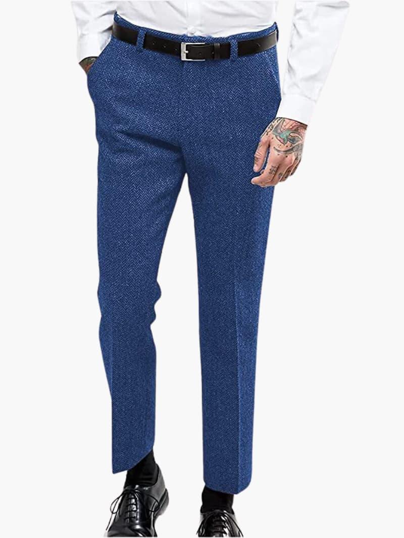 Men's vintage tweed trousers slim tailored fit retro-inspired texture for office and festive wear