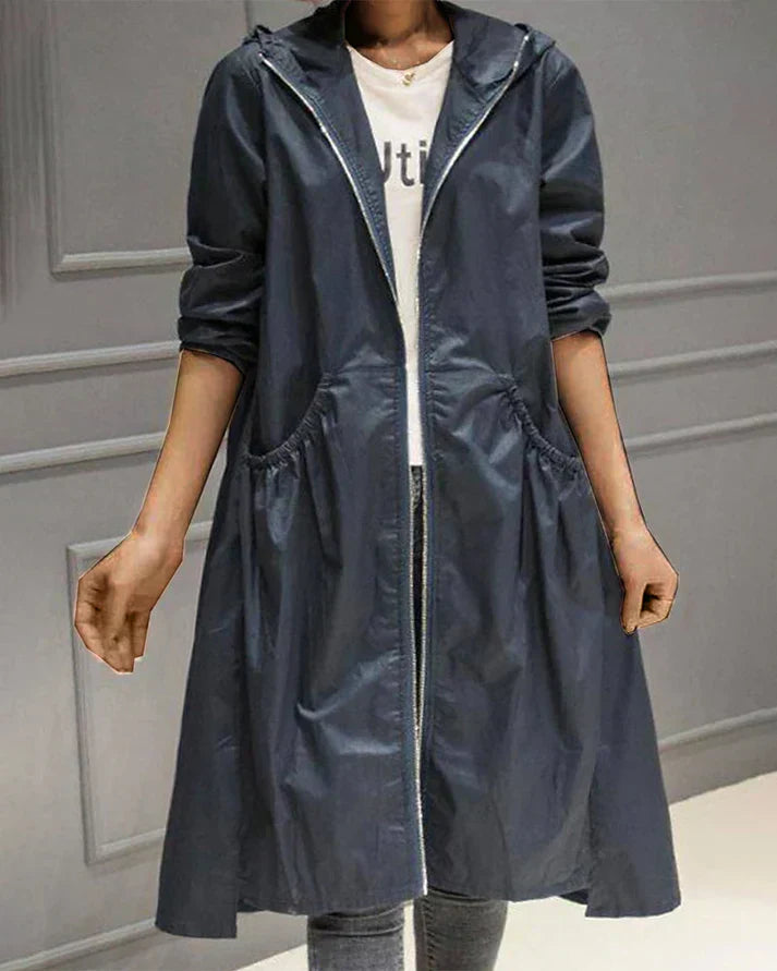 Women's long casual coat warm elegant fit durable easy-care style for cool days